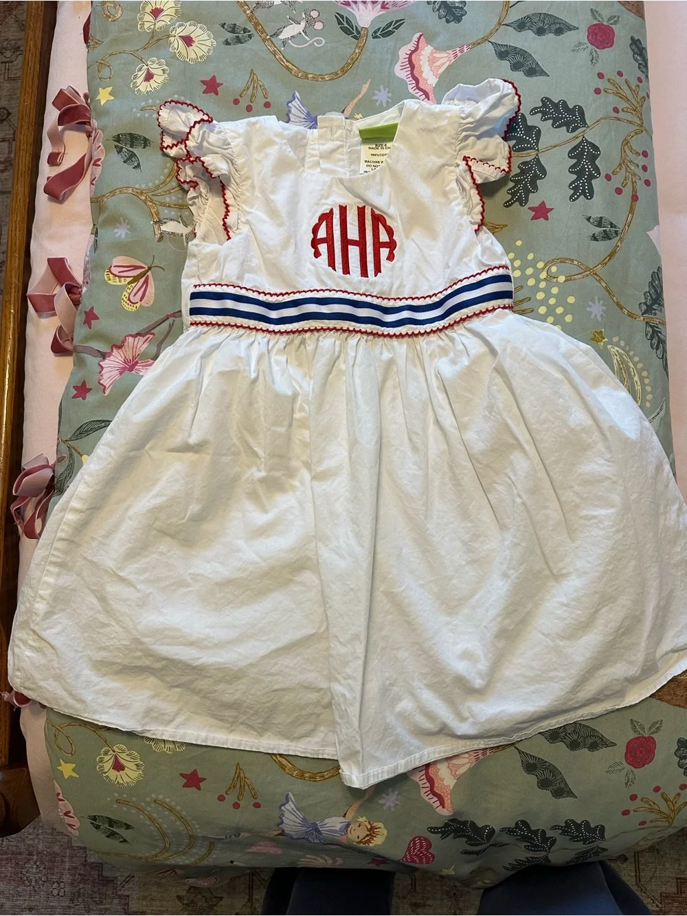 Red White & Blue Girls Size 5 monogrammed dress “AHA”